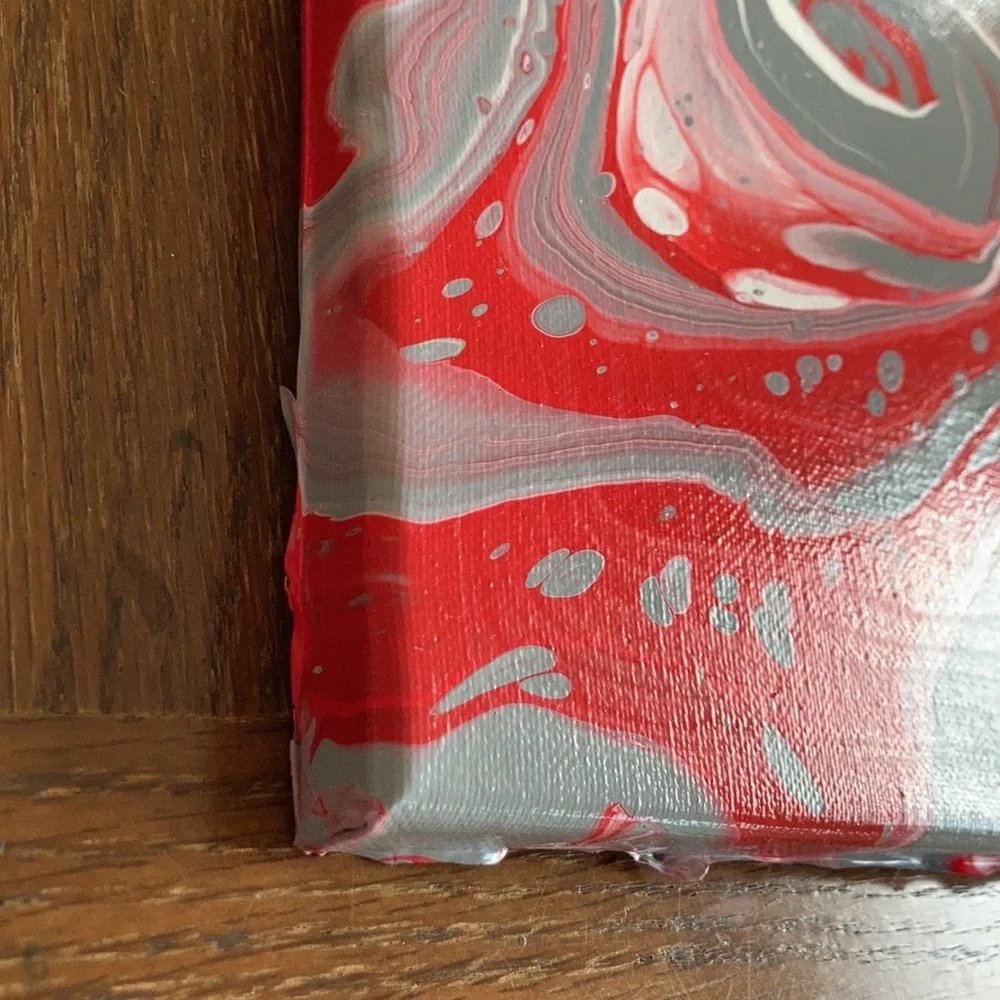 Handmade pour painting art NEW red grey white 8”x10”